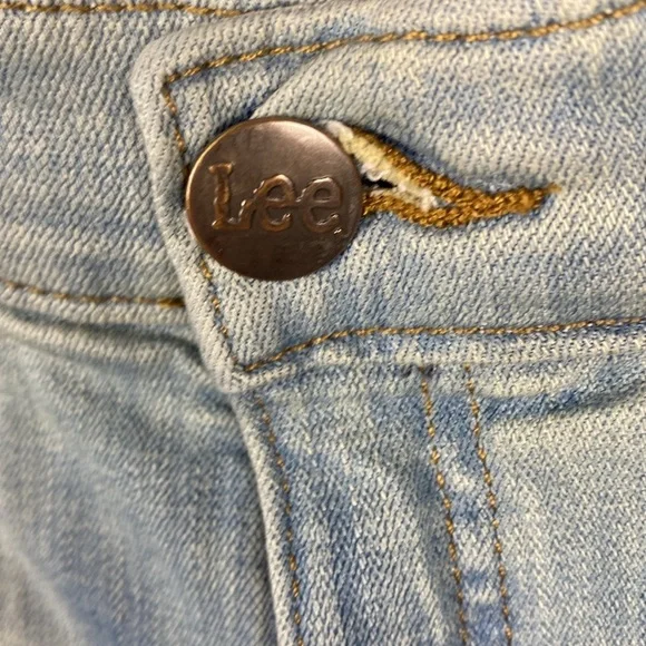 Lee Blue Tie-Dye Mid Rise Bootcut Fringe Hem Stretch hippie Jeans Size 10 - Picture 13 of 14